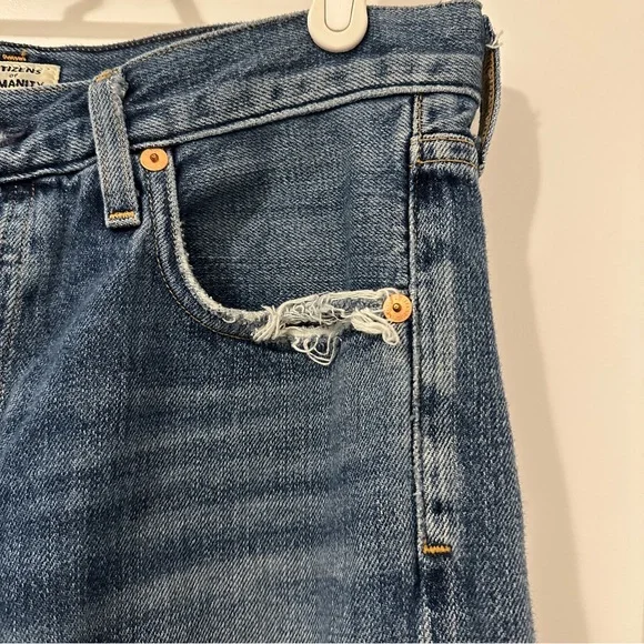 Citizens Of Humanity Blue Cora Crop Relaxed Distressed Hem Jeans Size 26 Women’s - Picture 5 of 14